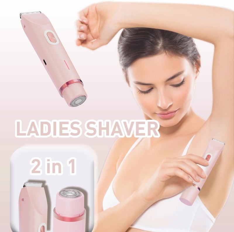 QLWQ مزيل شعر البيكيني للنساء، ماكينة حلاقة كهربائية 2 في 1 للنساء بشفرات سيراميك غير مؤلمة، مقاومة للماء للاستخدام الرطب والجاف، ماكينة حلاقة كهربائية مزدوجة الرأس قابلة لإعادة الشحن لشعر العانة والساقين وتحت الإبط والوجه والجسم. - Image 2